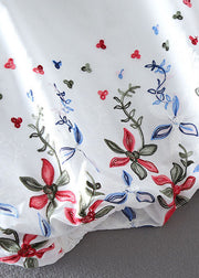 Süße weiße O-Neck bestickte Chiffon-Tops mit Laternenärmeln