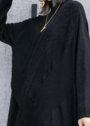 Cute black Sweater dress outfit plus size side open asymmetric oversized fall knit top - SooLinen
