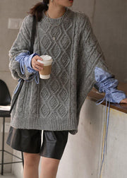 Cute gray knitted blouse casual o neck patchwork clothes For Women - SooLinen