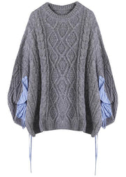 Cute gray knitted blouse casual o neck patchwork clothes For Women - SooLinen