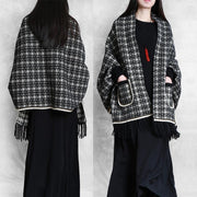 Cute knitwear trendy plus size black Batwing Sleeve Tassel knit coats - SooLinen