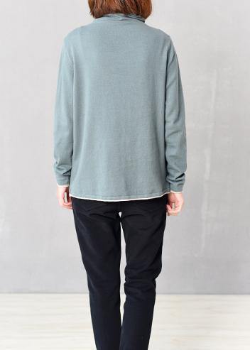 Cute long sleeve knit tops plus size high neck sweater blue - SooLinen