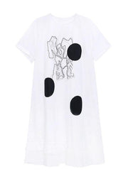 DIY Black O Neck Print Maxi Dress Short Sleeve - SooLinen