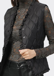 DIY Black Ruffled Button Duck Down Winter-Daunenweste