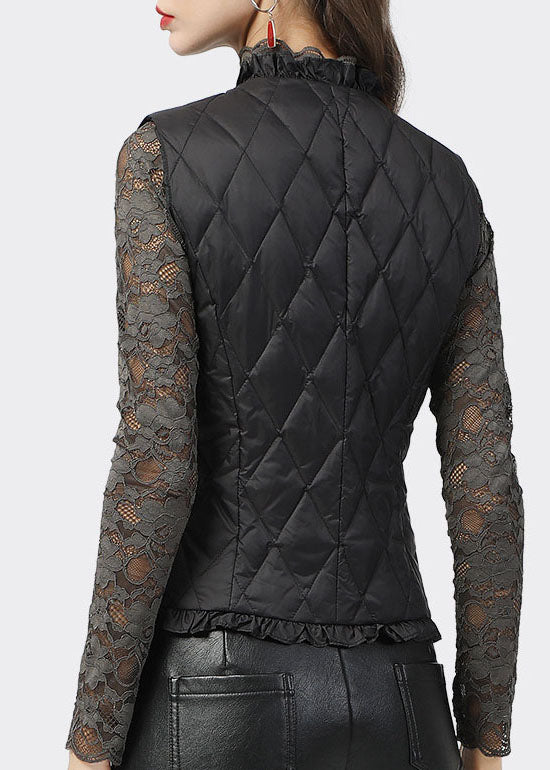 DIY Black Ruffled Button Duck Down Winter-Daunenweste