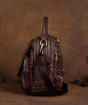 DIY Brown Geometric pattern Paitings Calf Leather Backpack Bag