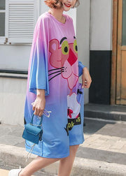 DIY Cartoon print cotton Long Shirts short sleeve Maxi summer Dresses - SooLinen