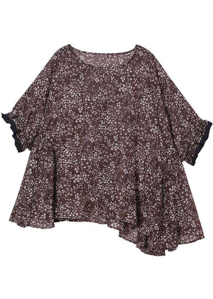 DIY Chocolate Print O-Neck Loose Cotton Short Sleeve Summer Top - SooLinen
