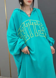DIY Hooded Side Open Spring Quilting Clothes Yellow Letter Long Dresses - SooLinen