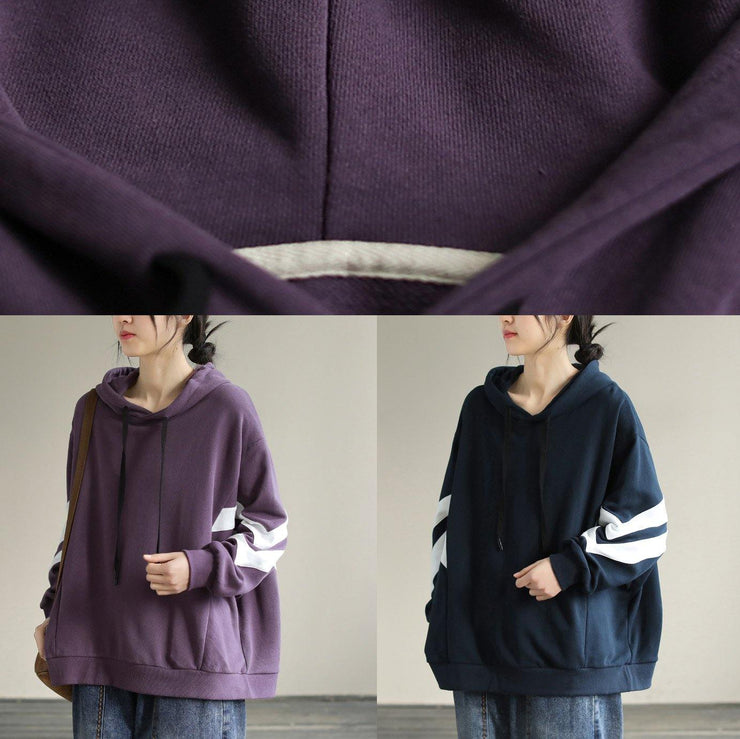 DIY Hooded cotton Spring Linen Tops women blouses design Navy shirt - SooLinen
