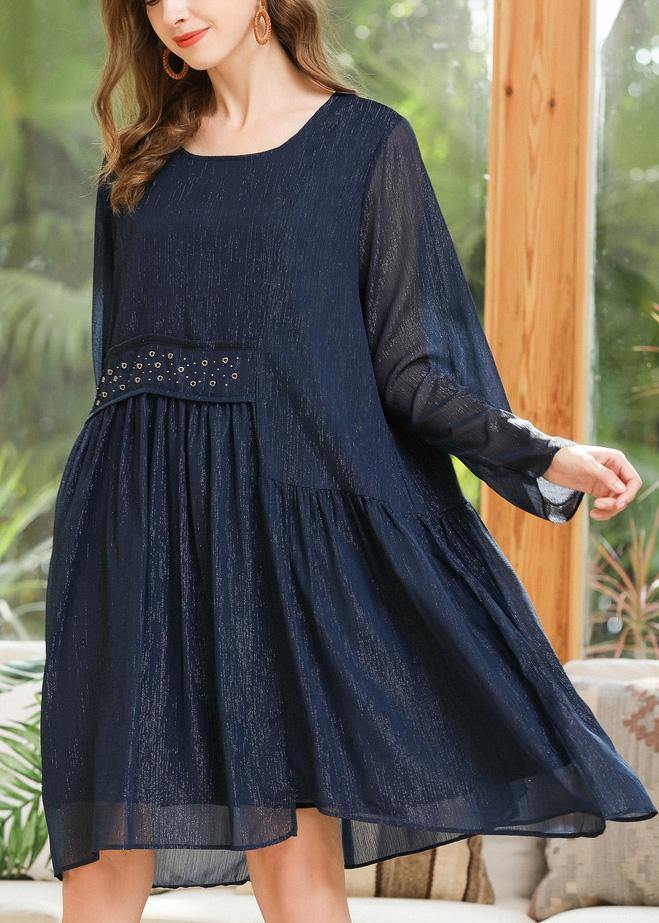DIY Navy Asymmetrical Design Chiffon Fashion Summer Holiday Dress - SooLinen