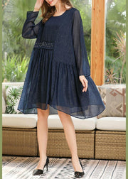 DIY Navy Asymmetrical Design Chiffon Fashion Summer Holiday Dress - SooLinen