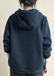 DIY Navy Hooded Patchwork Warm Fleece Sweatshirts Top Winter
