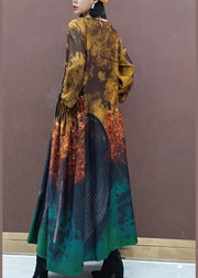 DIY O Neck Large Hem Spring Clothes Tunic Tops Yellow Print Vestidos De Lino Dresses - SooLinen