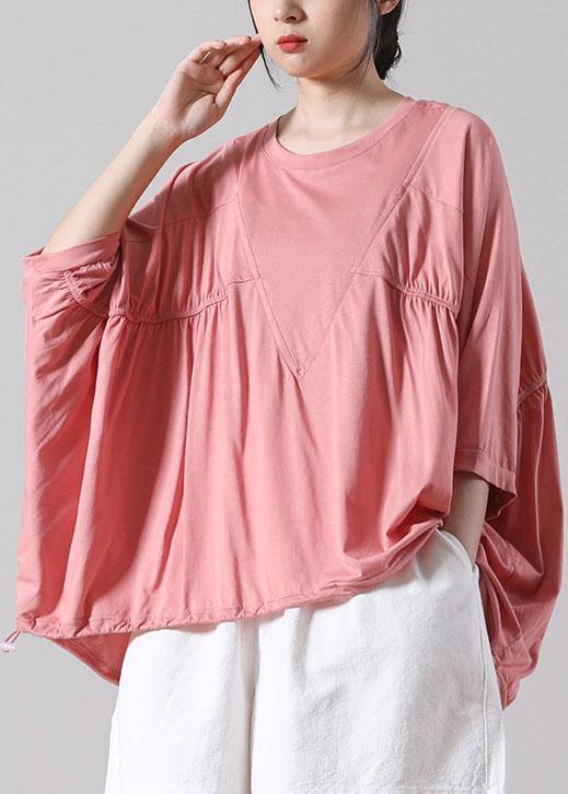 DIY Pink Cinched Cotton Shirt Top Summer Short Sleeve - SooLinen