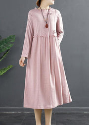 DIY Pink Ruffled Patchwork Loose Dress - SooLinen