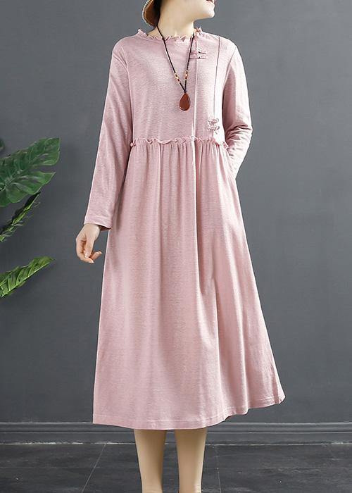 DIY Pink Ruffled Patchwork Loose Dress - SooLinen
