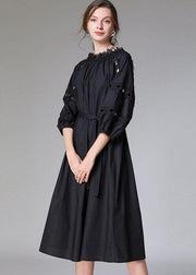 DIY White Slash Necktie Waist Cotton Fall Long Dress Half Sleeve - SooLinen