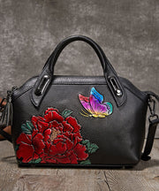 DIY Yellow Embossing Paitings Calf Leather Tote Handbag