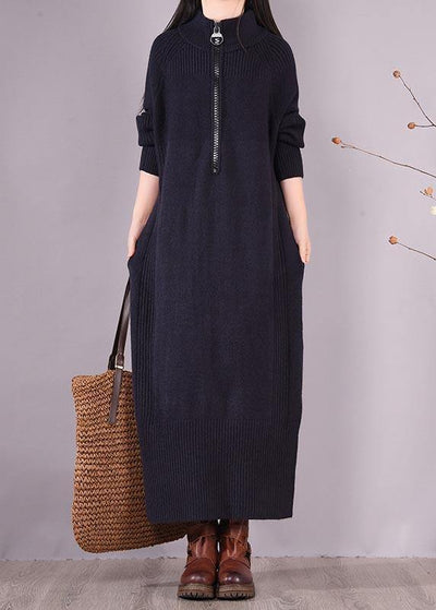 DIY Zippered Pockets Spring Clothes For Women Pattern Black Loose Dresses - SooLinen