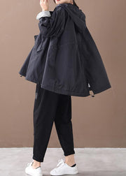 DIY black Fashion coats women blouses Neckline hooded baggy winter coats - SooLinen