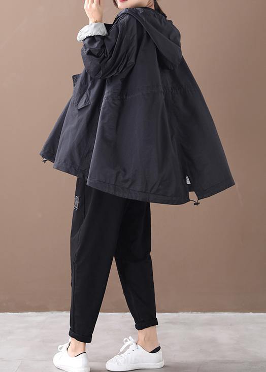 DIY black Fashion coats women blouses Neckline hooded baggy winter coats - SooLinen