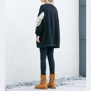 Tunika aus schwarzer Baumwolle zum Selbermachen, feine Inspiration, O-Nacken-Stickerei, Plus Size Clothing Shirt