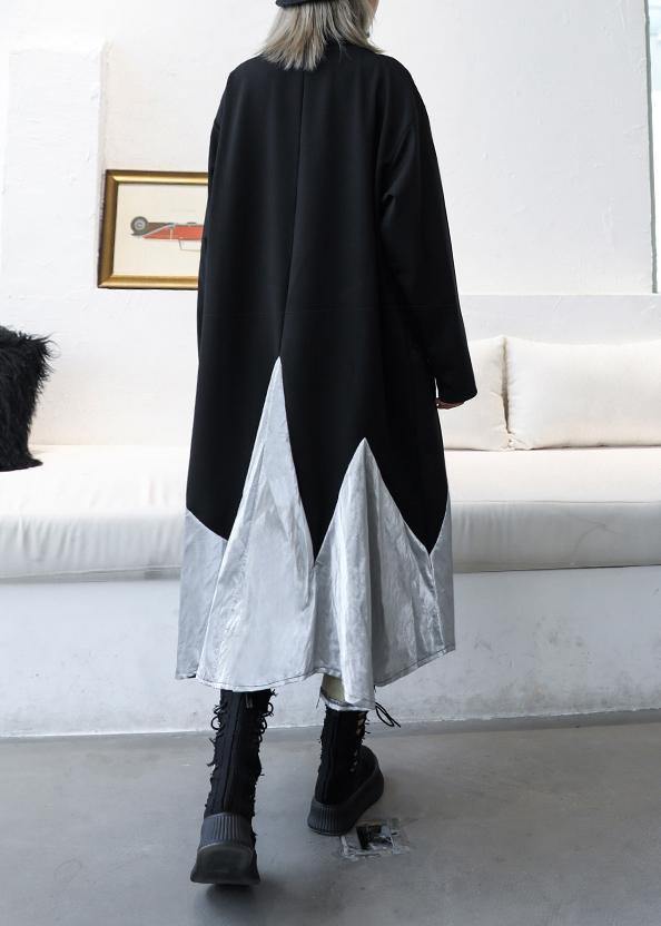 DIY black cotton quilting clothes patchwork high neck Maxi Dress - SooLinen