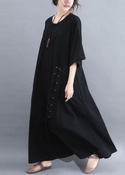 DIY black half sleeve cotton quilting dresses big hem summer Dresses - SooLinen