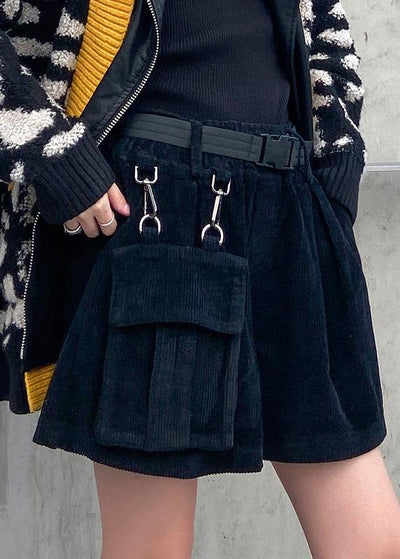 DIY black pant plus size clothing big pockets high waist Gifts wild short pants - SooLinen