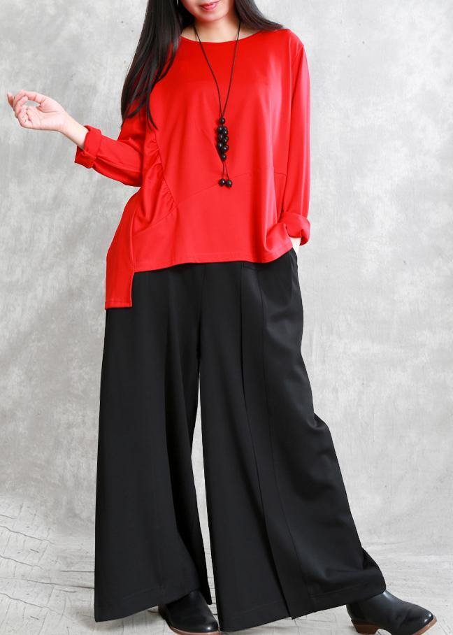 DIY black pants Thinelastic waist asymmetric pattern pants - SooLinen