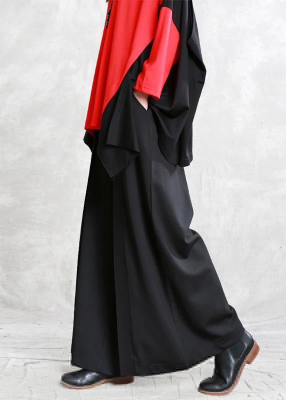 DIY black pants Thinelastic waist asymmetric pattern pants - SooLinen