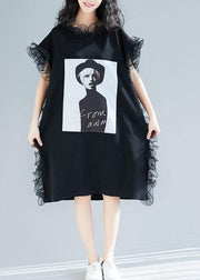 DIY black ruffles cotton Wardrobes Appliques Maxi summer Dresses - SooLinen
