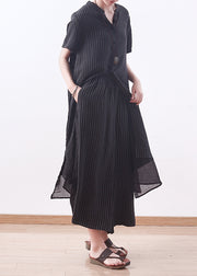 DIY black striped tops outfit Vintage Inspiration v neck wide leg pants A Line Summer two pieces
