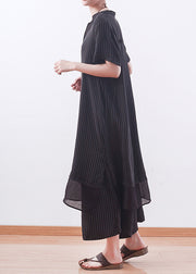 DIY black striped tops outfit Vintage Inspiration v neck wide leg pants A Line Summer two pieces