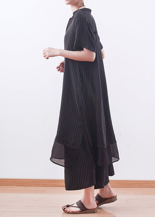 DIY black striped tops outfit Vintage Inspiration v neck wide leg pants A Line Summer two pieces