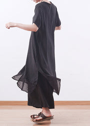DIY black striped tops outfit Vintage Inspiration v neck wide leg pants A Line Summer two pieces