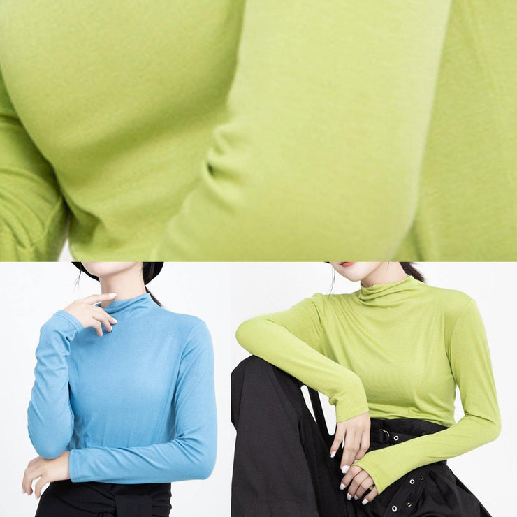 DIY elastic cotton high neck Blouse Inspiration green tops - SooLinen