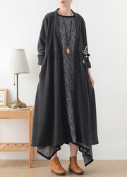 DIY gray Plus Size tunics for women Work v neck Cinched coats - SooLinen