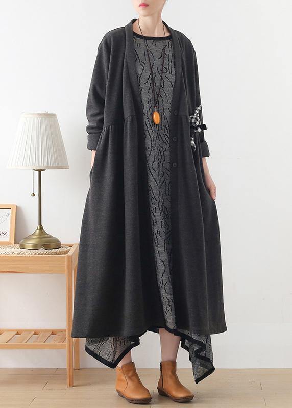 DIY gray Plus Size tunics for women Work v neck Cinched coats - SooLinen