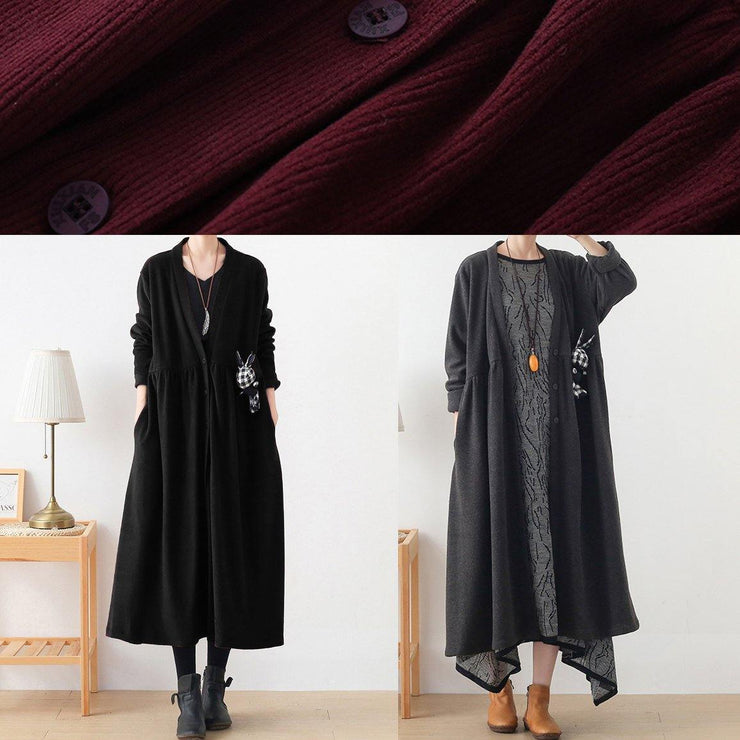 DIY gray Plus Size tunics for women Work v neck Cinched coats - SooLinen