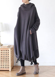 DIY gray cotton tunic pattern hooded asymmetric cotton Dress - SooLinen