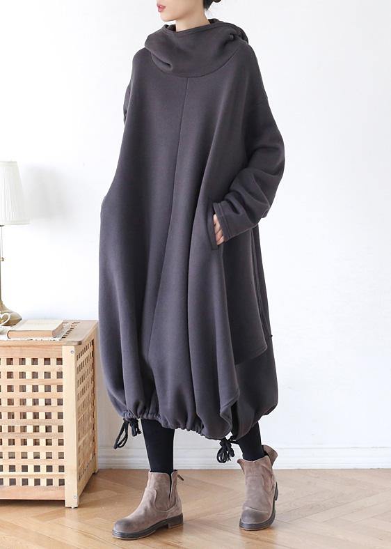DIY gray cotton tunic pattern hooded asymmetric cotton Dress - SooLinen