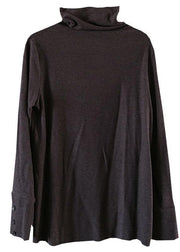 DIY high neck long sleeve tops women blouses design black tops - SooLinen