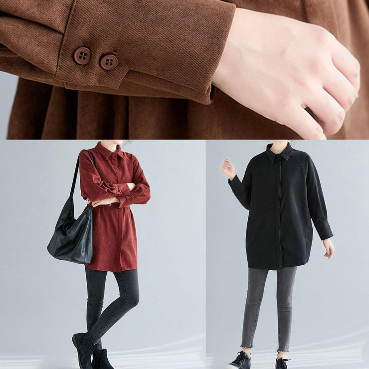 DIY lapel Button cotton spring Blouse Fashion Ideas black shirts - SooLinen