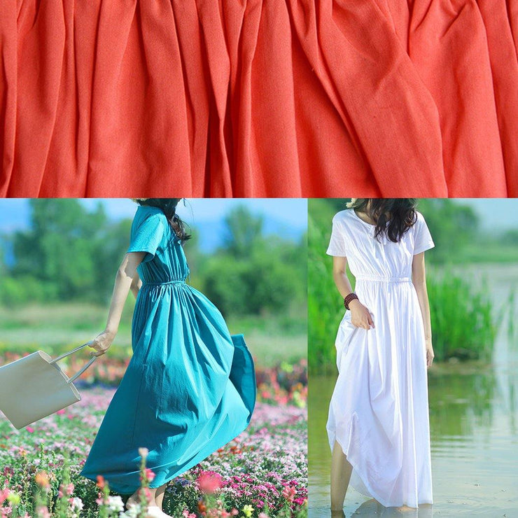 DIY o neck drawstring cotton tunic pattern Sleeve white A Line Dresses summer - SooLinen