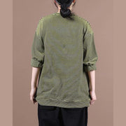 DIY o neck fall Blouse Wardrobes yellow striped blouses - SooLinen