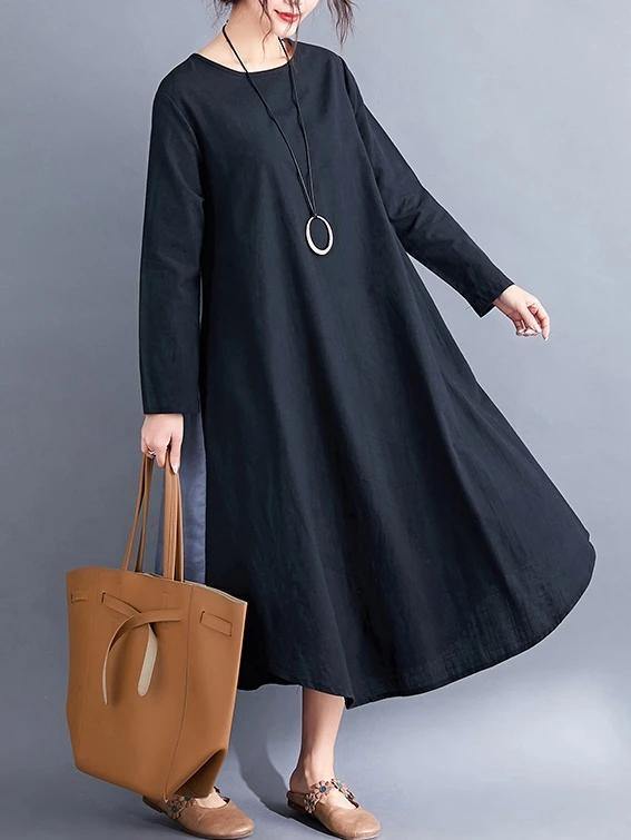 DIY o neck patchwork cotton spring clothes Inspiration black Dresses - SooLinen