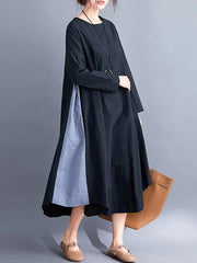 DIY o neck patchwork cotton spring clothes Inspiration black Dresses - SooLinen