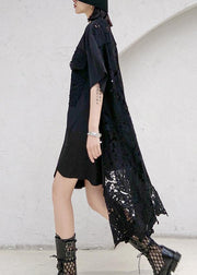 DIY o neck patchwork lace dresses Work Outfits black Dress - SooLinen